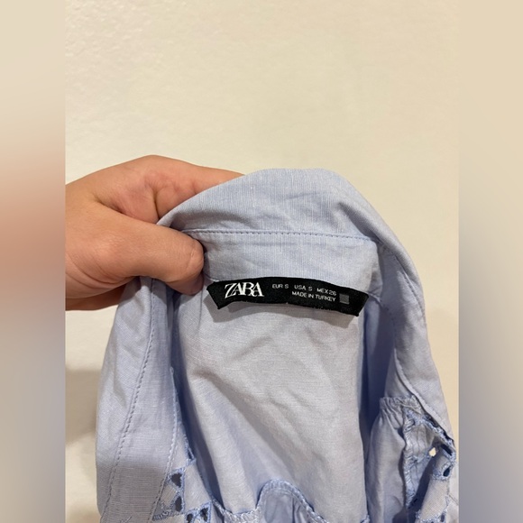 ZARA Openwork Embroidered Light Blue Mini Dress Long Sleeve Women’s Size Small - Picture 4 of 4